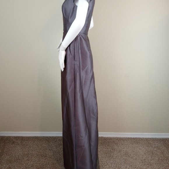 Alfred Sung Women's Cap Sleeve Gown Dress Size 6 Caviar Gray Sateen Twill D779 - Picture 5 of 9
